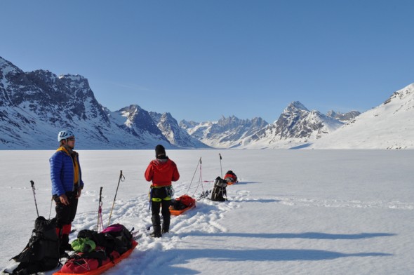 Graeme Glover and team, previous Berghaus Adventure Challange winners, on the Tasiilaq Fjord, Greenland